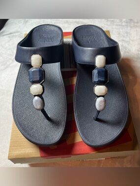 Fittlop Women's Fino Multi Stone Leather Size 9 Color Midnight Navy Blue New